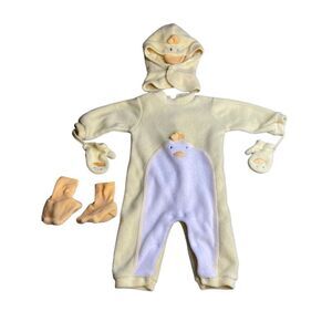 Wee Me Baby Chick Fleece Bunting Hat Mittens Booties Set 9 Months Spring Easter